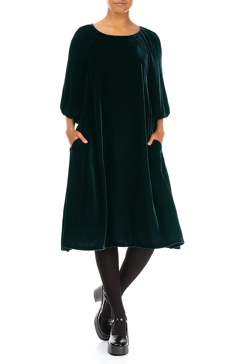 Bishop Sleeves Peacock Silk Velvet Dress