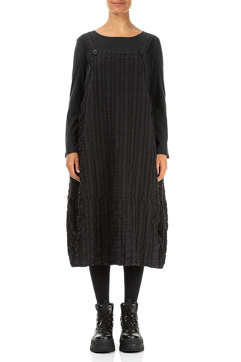 Black Checkered Linen Cotton Pinafore Dress 1