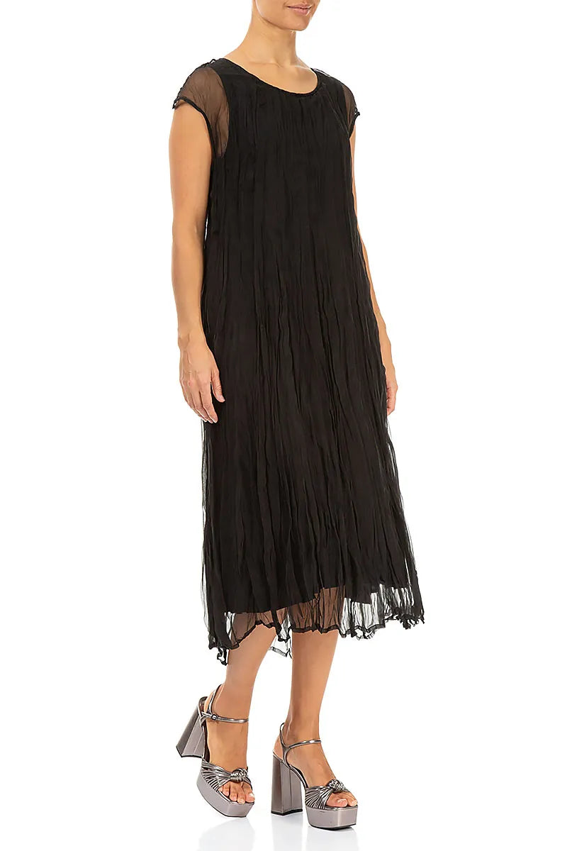 Black Crumpled Silk Chiffon Dress 3