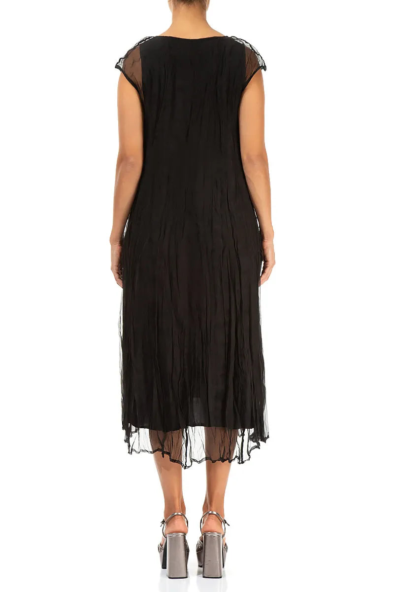 Black Crumpled Silk Chiffon Dress 2