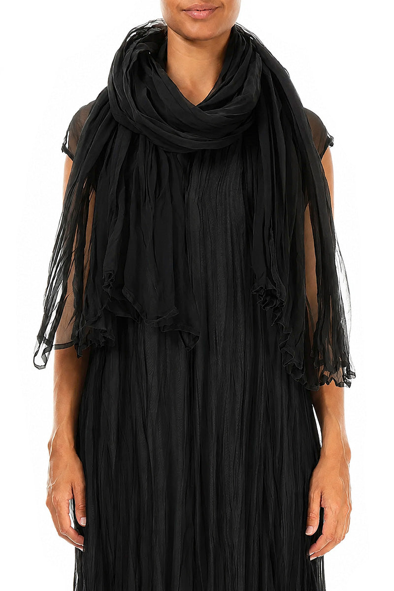 Black Crumpled Silk Chiffon Scarf
