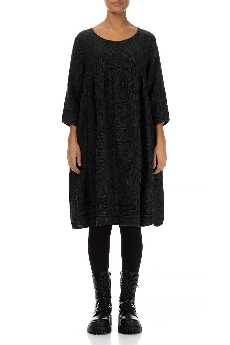 Black Mélange Linen Smock Dress 1