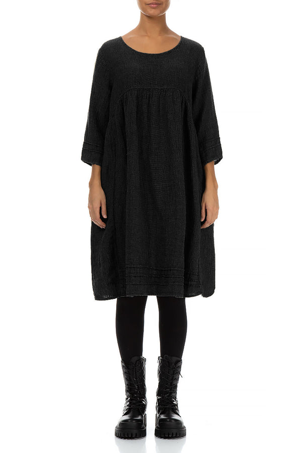 Black Mélange Linen Smock Dress 1
