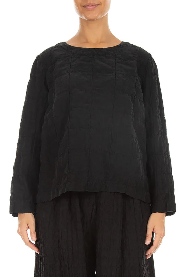 Black Pleated Silk Linen Blouse 1