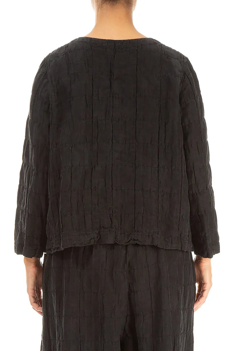 Black Pleated Silk Linen Blouse 2