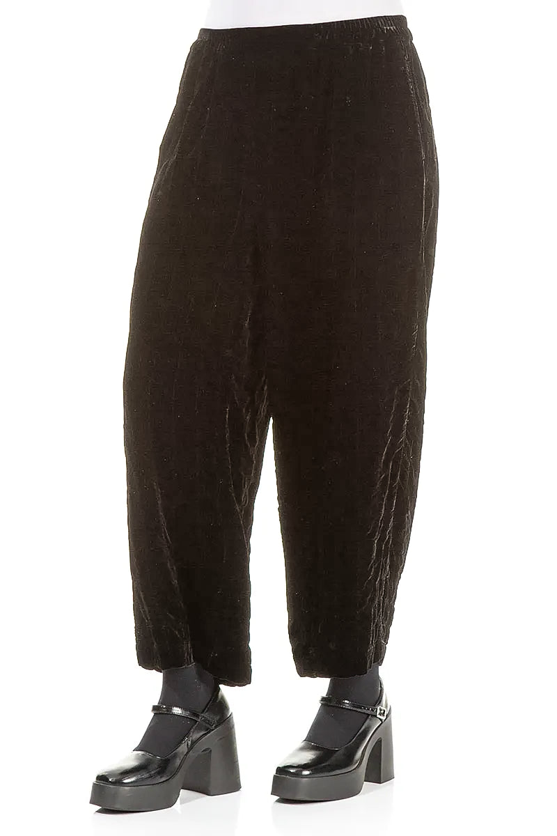 Black Pleated Silk Velvet Trousers 3