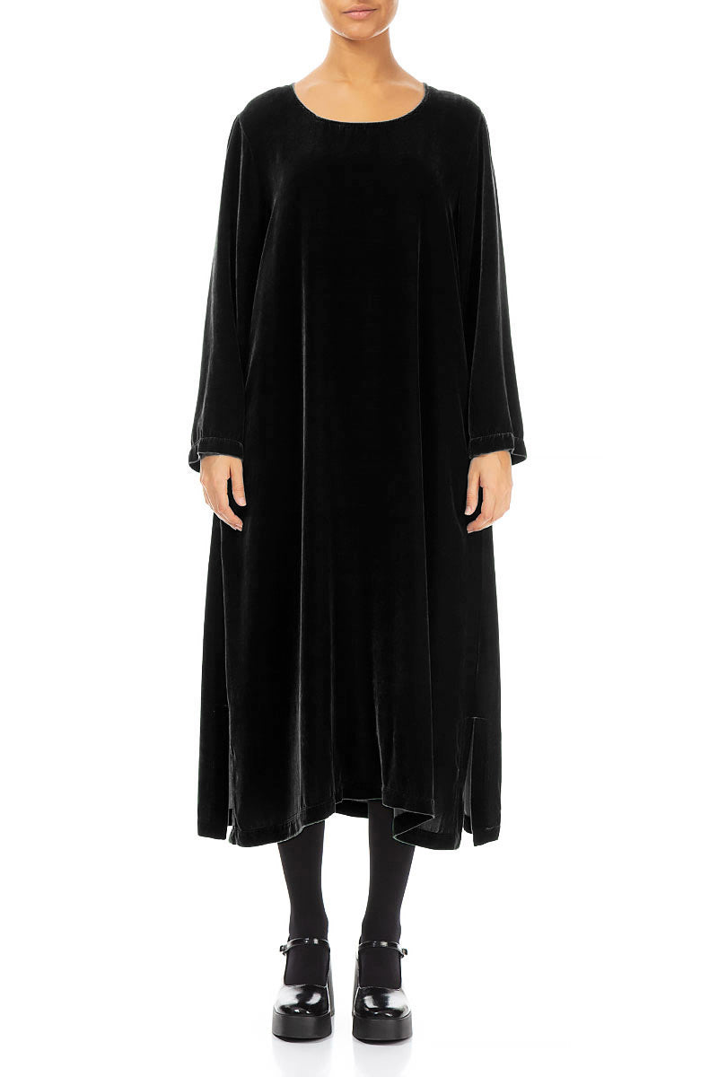 Black Silk Velvet Shift Dress 1