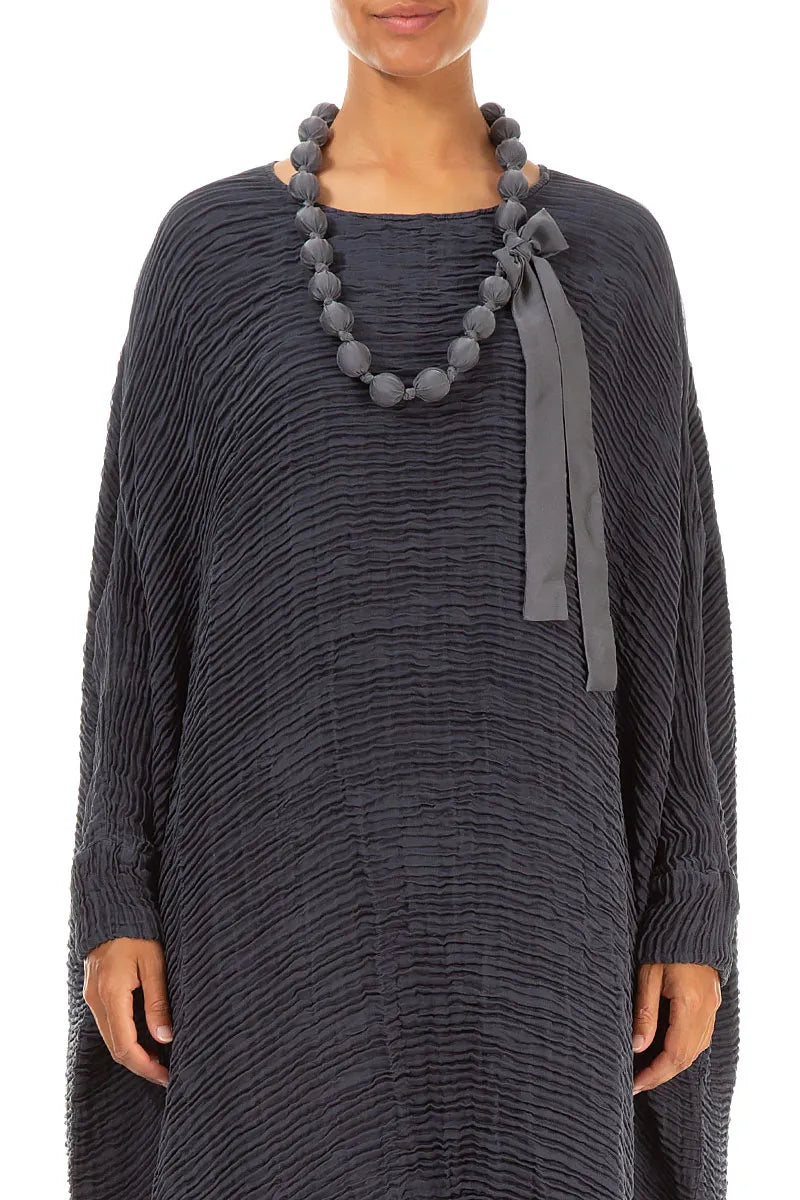 Black Silver Silk Bead Necklace 1