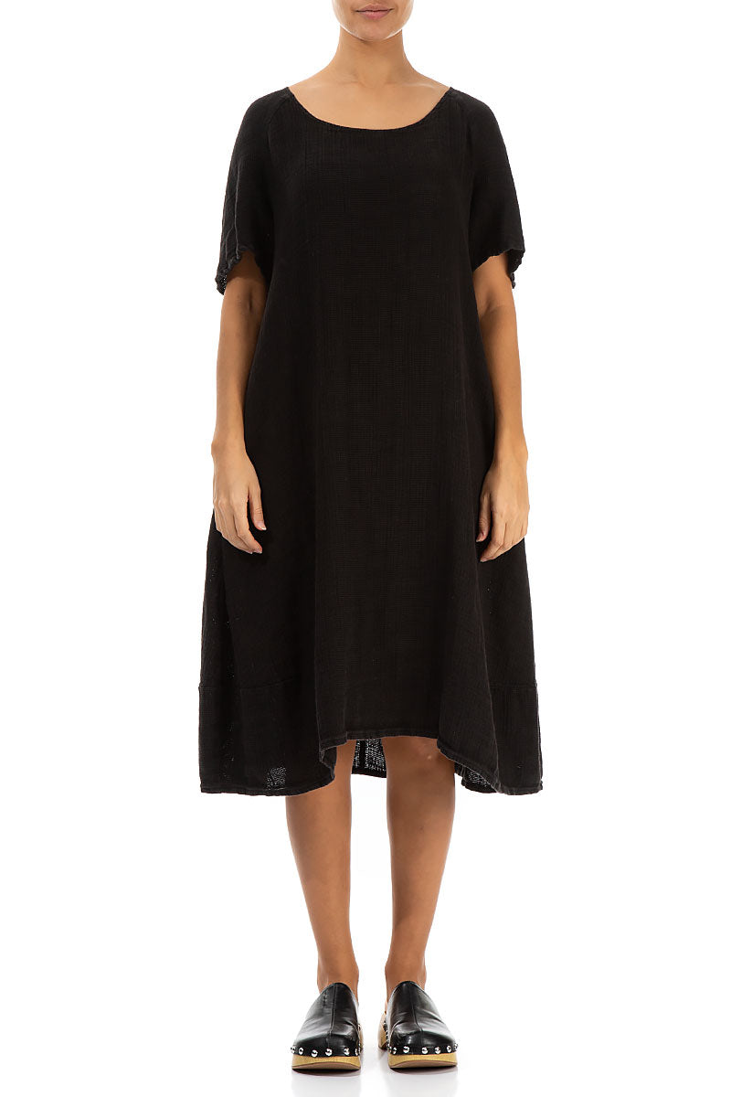 Black Textured Linen Dress