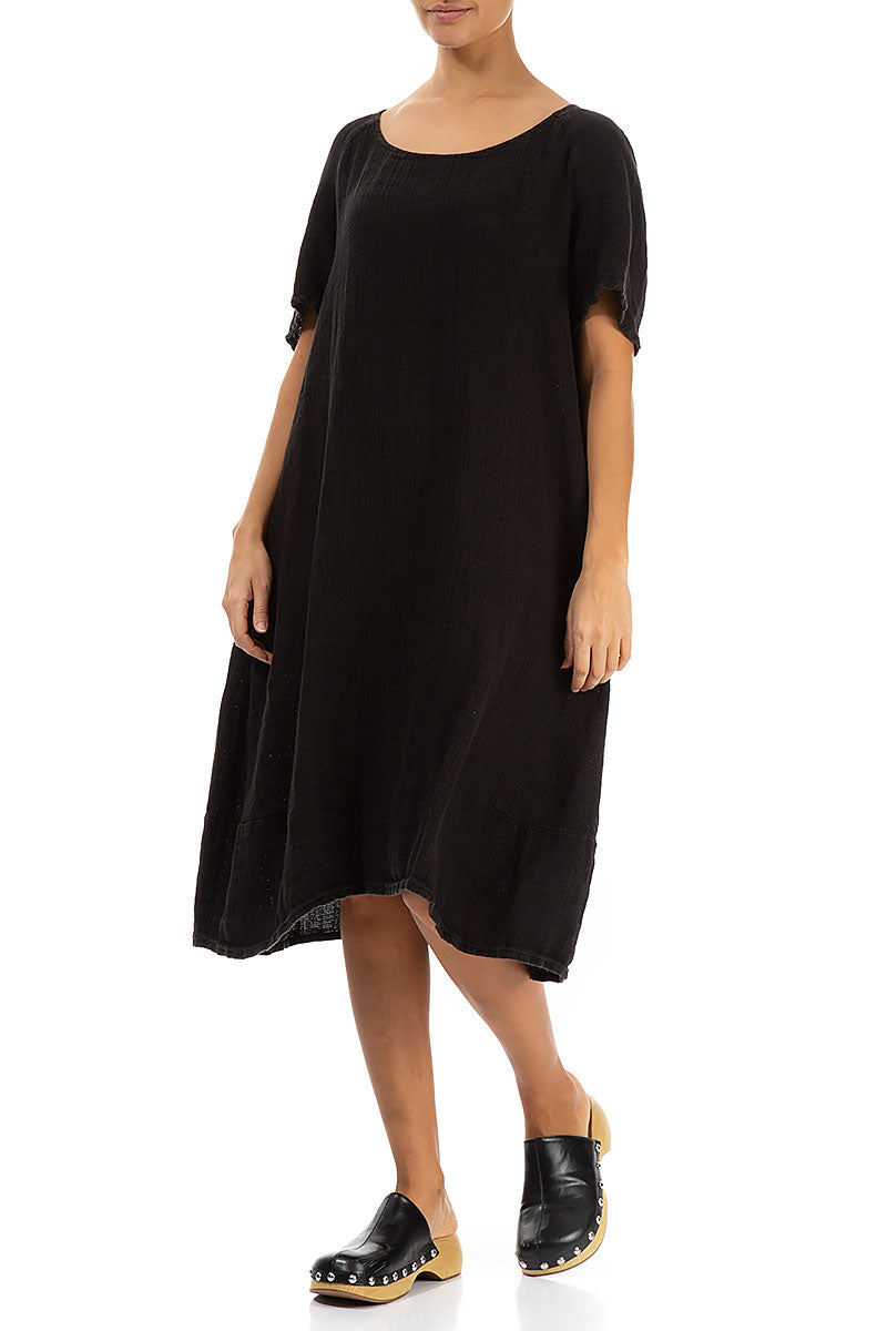 Black Textured Linen Dress 3