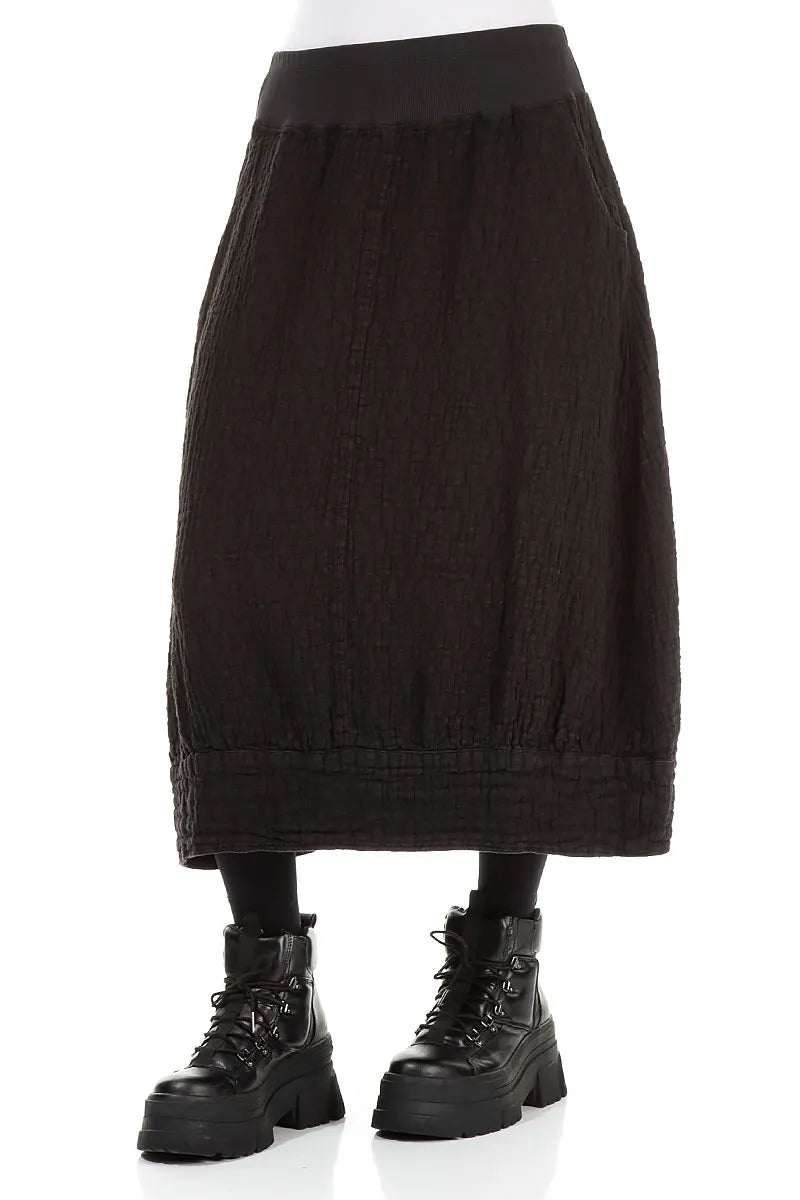 Black Textured Linen Midi Skirt 3