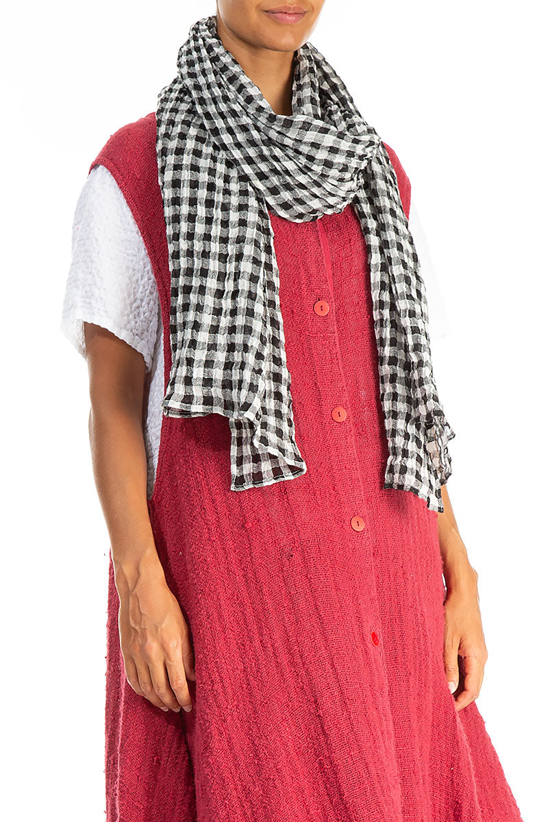 Black & White Check Linen Scarf 3