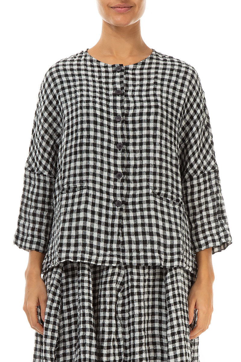 Black & White Check Linen Jacket Blouse 1