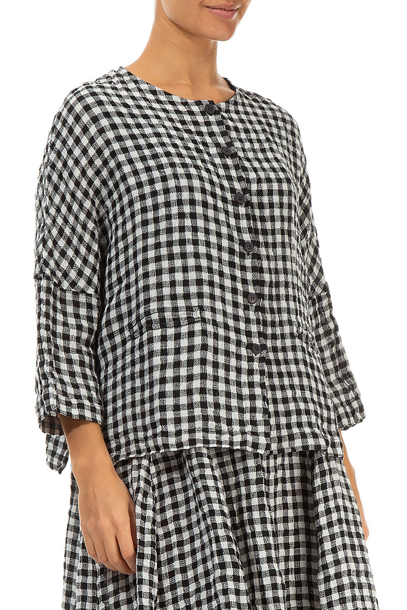 Black & White Check Linen Jacket Blouse 3