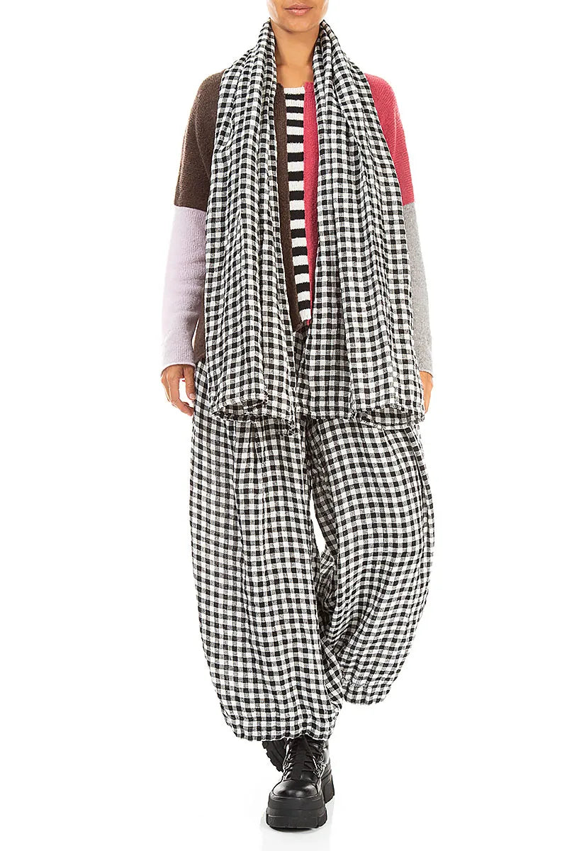 Black & White Check Linen Scarf