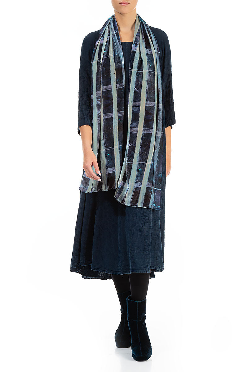 Blue Lines Stretch Silk Velvet Scarf 3