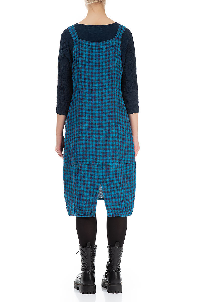 Blue Check Linen Dungaree Dress 2