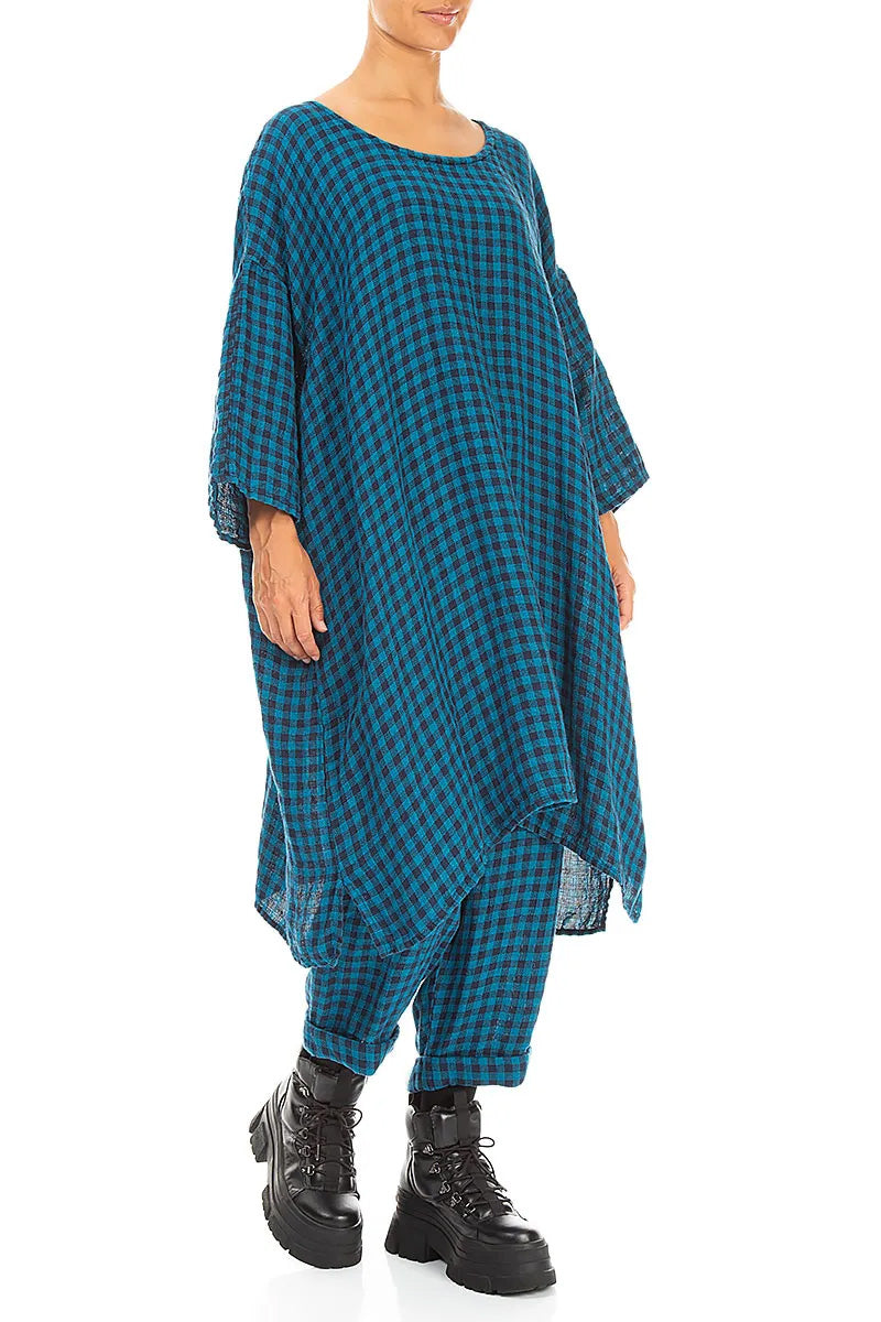Blue Check Linen Tunic Dress