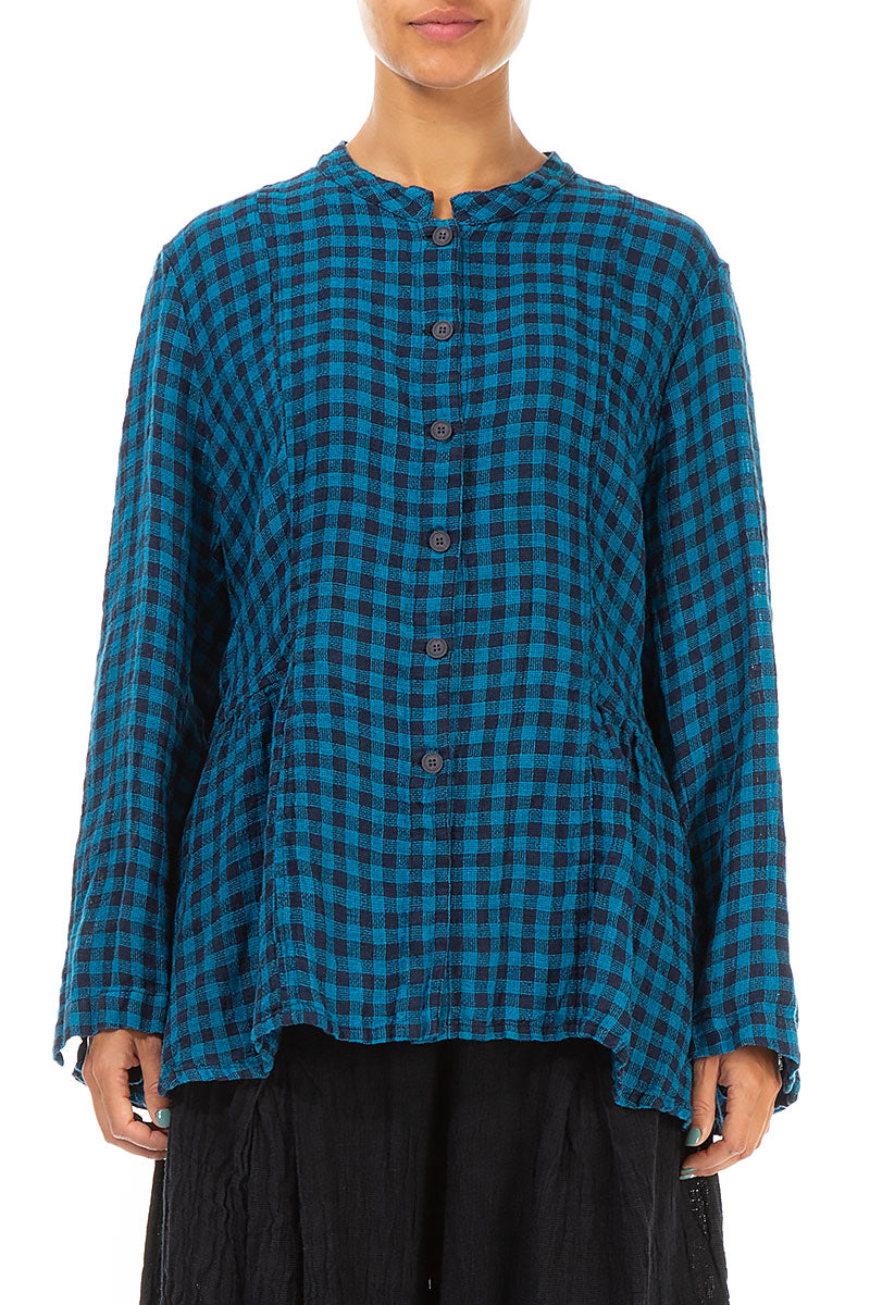 Blue Check Peplum Linen Jacket 1