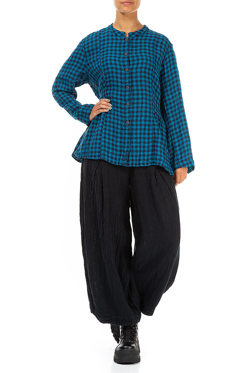 Blue Check Peplum Linen Jacket 4