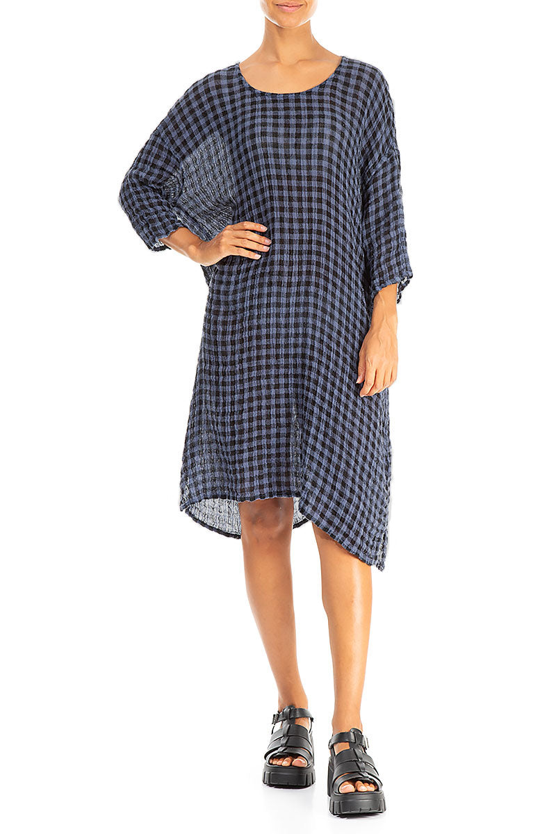 Blue Nova Check Gauze Linen Tunic Dress 4