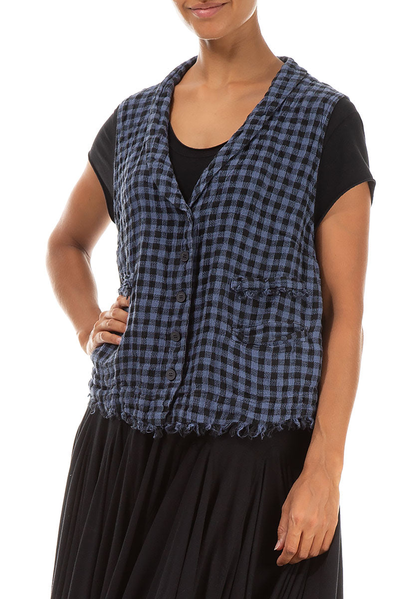 Blue Nova Check Linen Vest 3