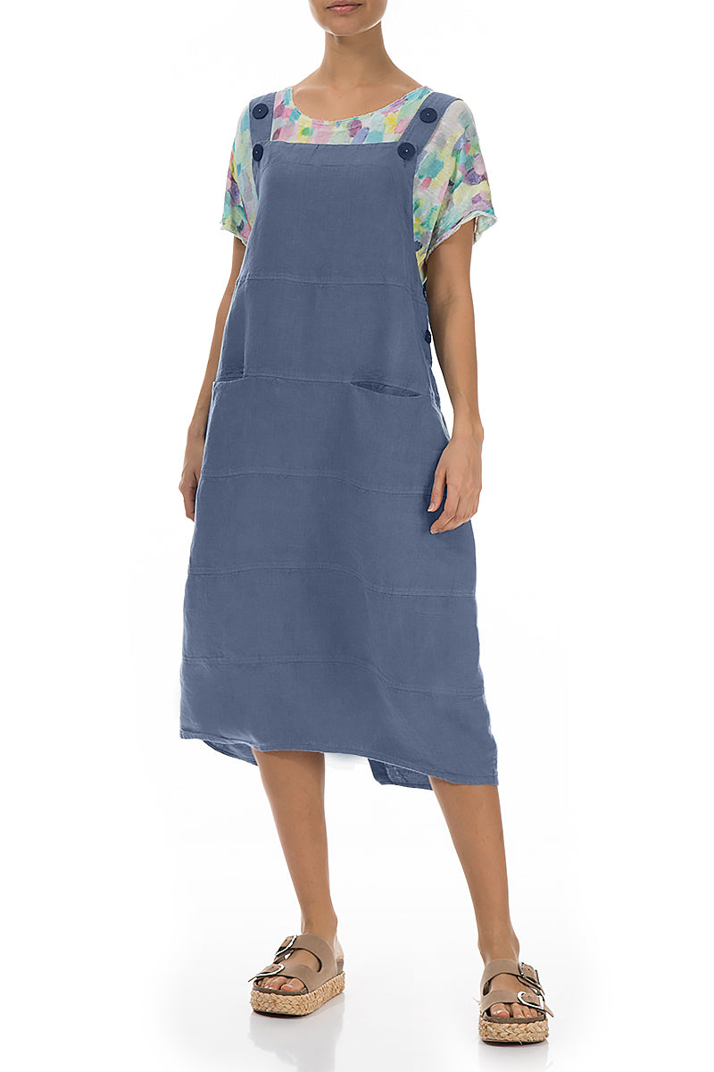 Blue Nova Linen Dungaree Dress 4