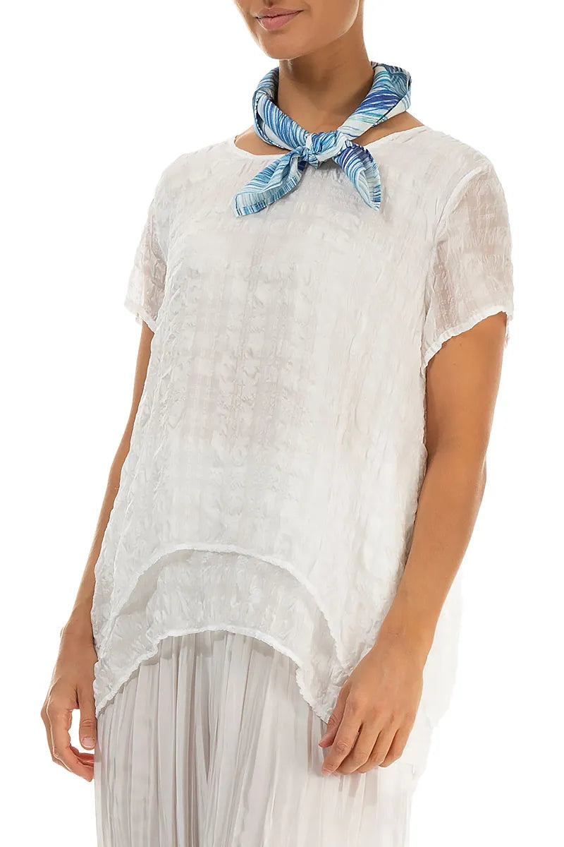 Foulard carré en soie et bambou à rayures bleues