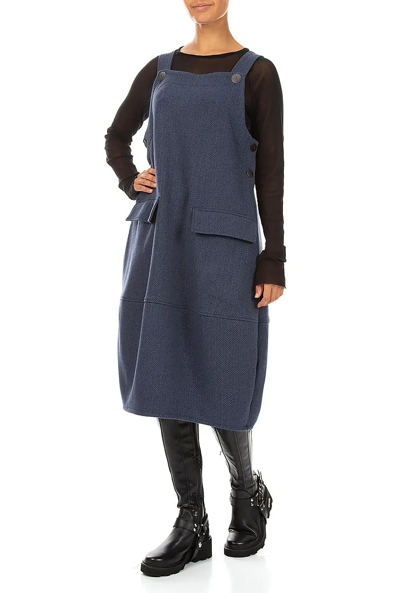 Blue Wool Dungaree Dress 4