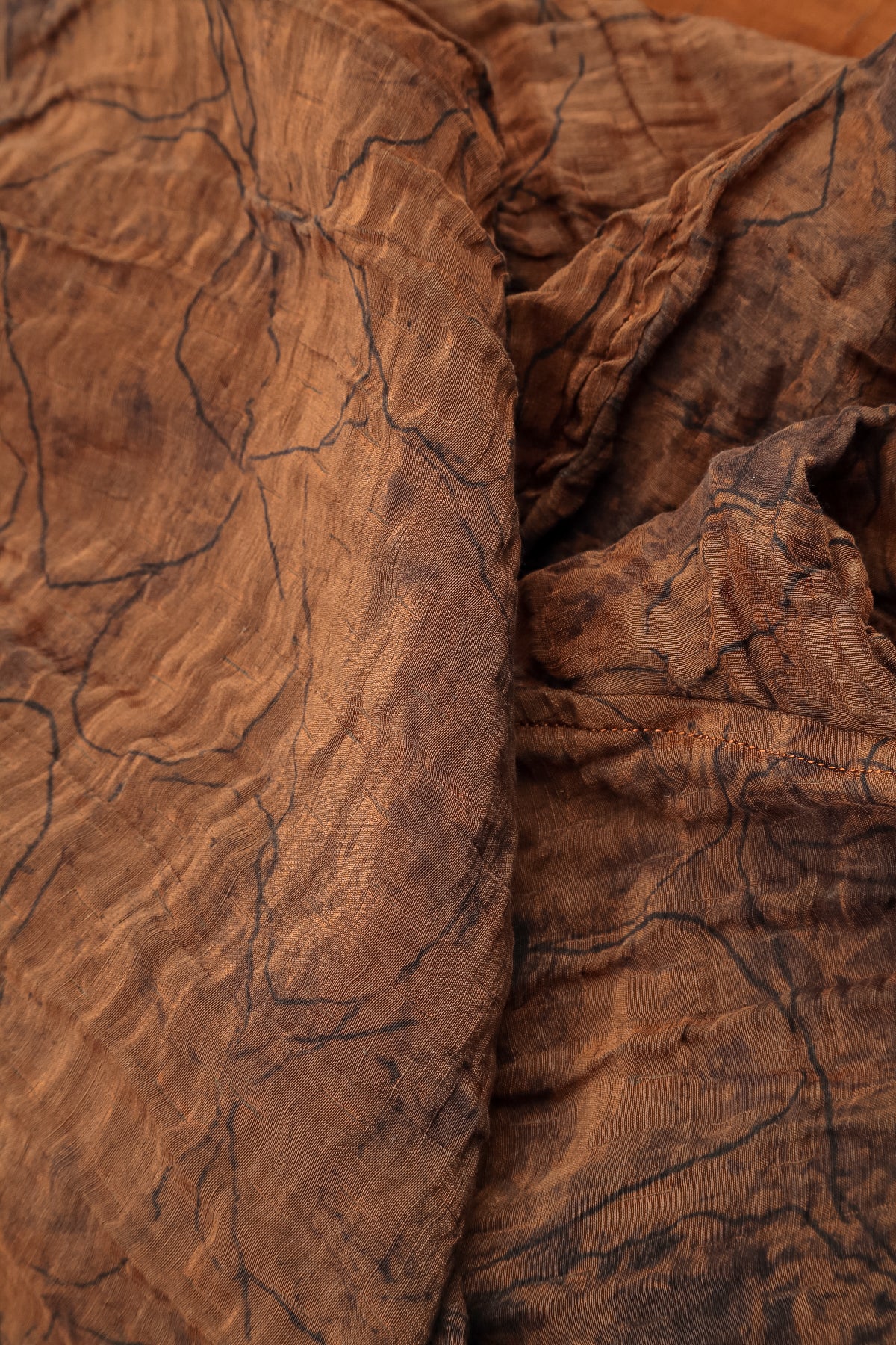 Boxy Aged Copper Marble Crinkled Silk Blouse 5