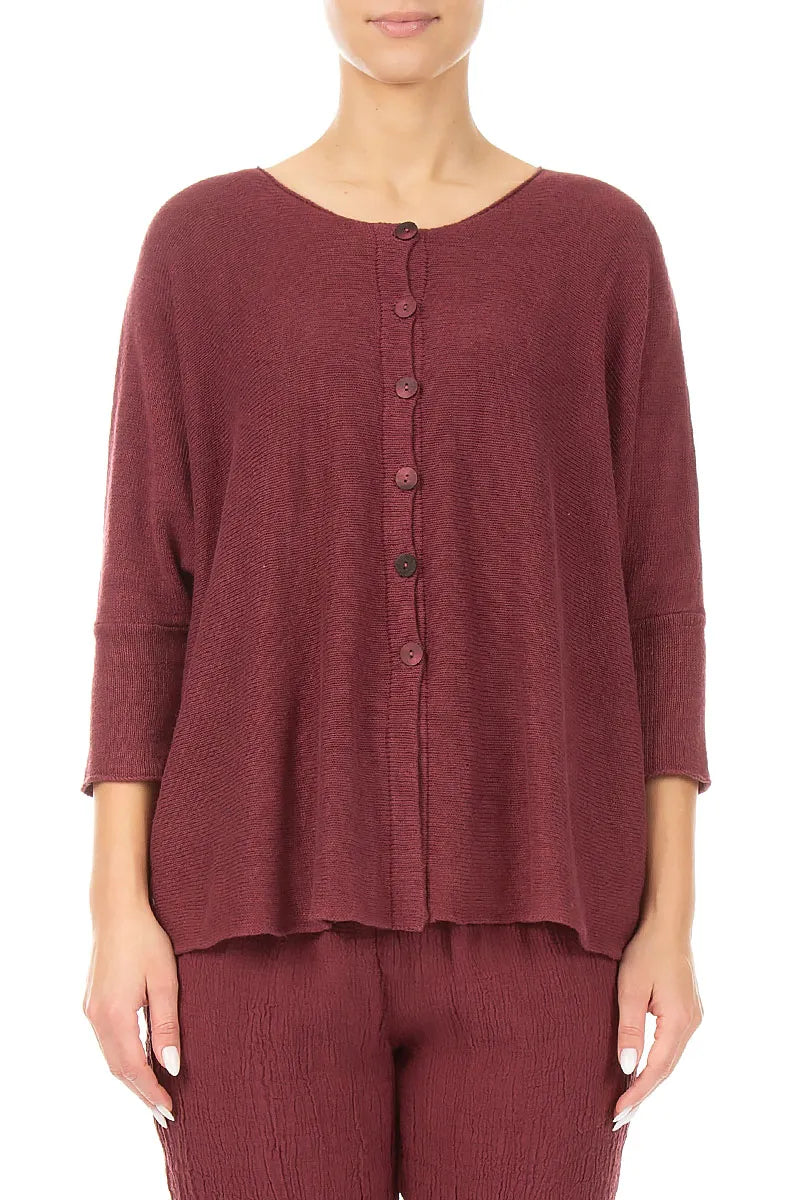 Boxy Antique Ruby Linen Cardigan
