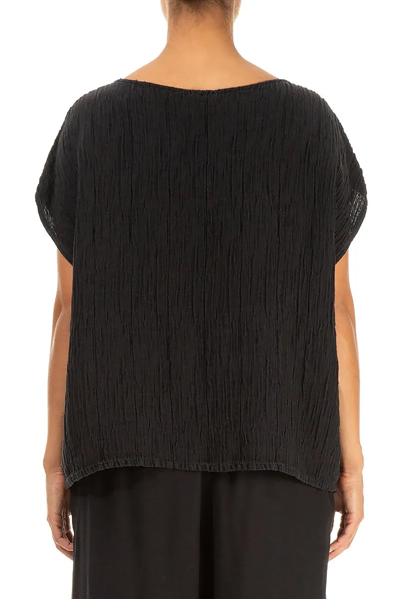 Boxy Black Crinkled Silk Blouse 2