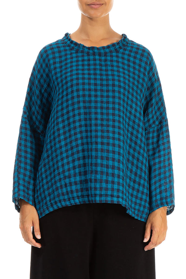 Boxy Blue Check Linen Blouse 1