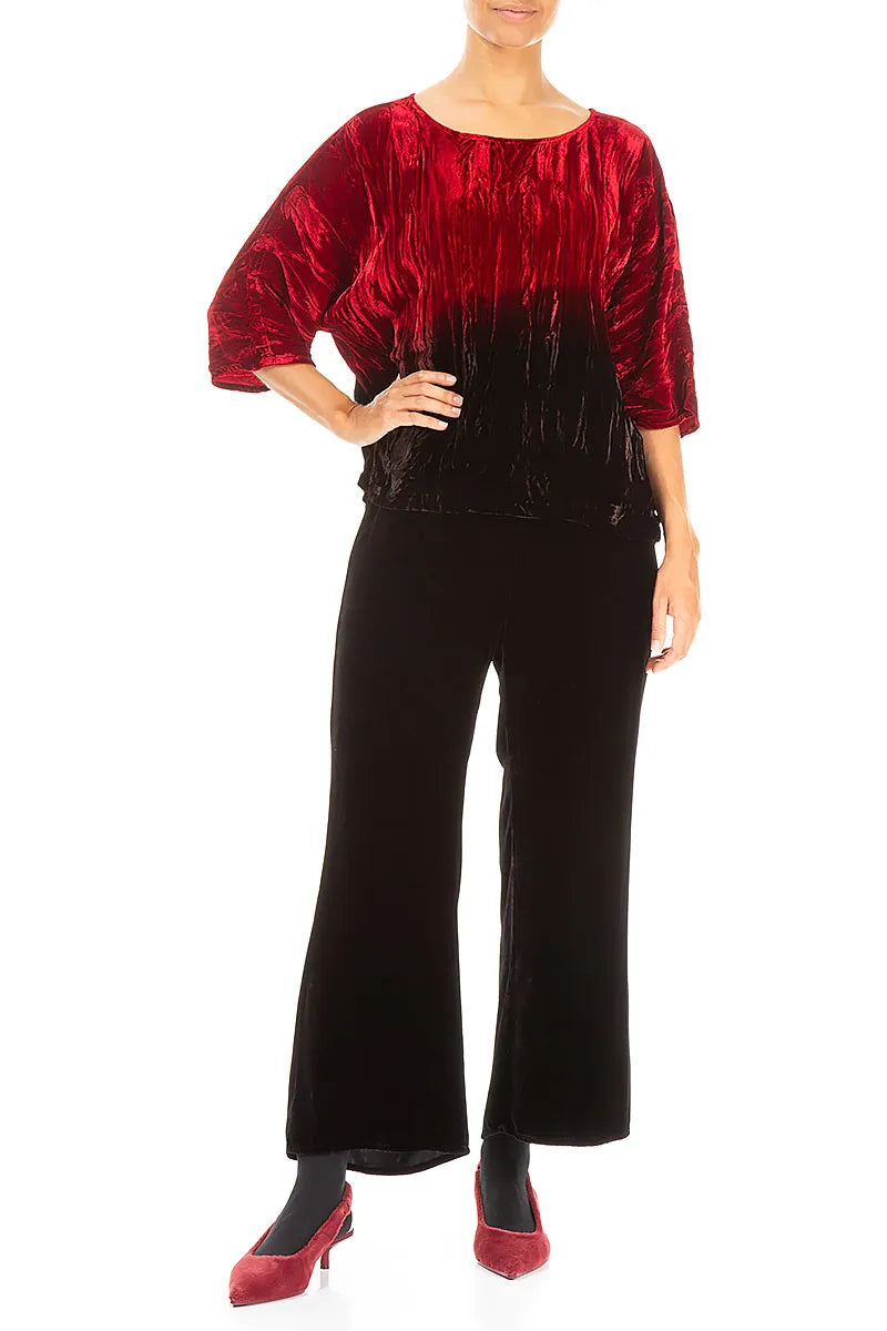 Boxy Cherry Red Silk Velvet Ombré Blouse 4
