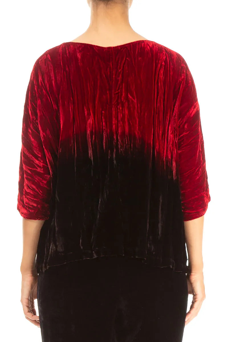 Boxy Cherry Red Silk Velvet Ombré Blouse 2