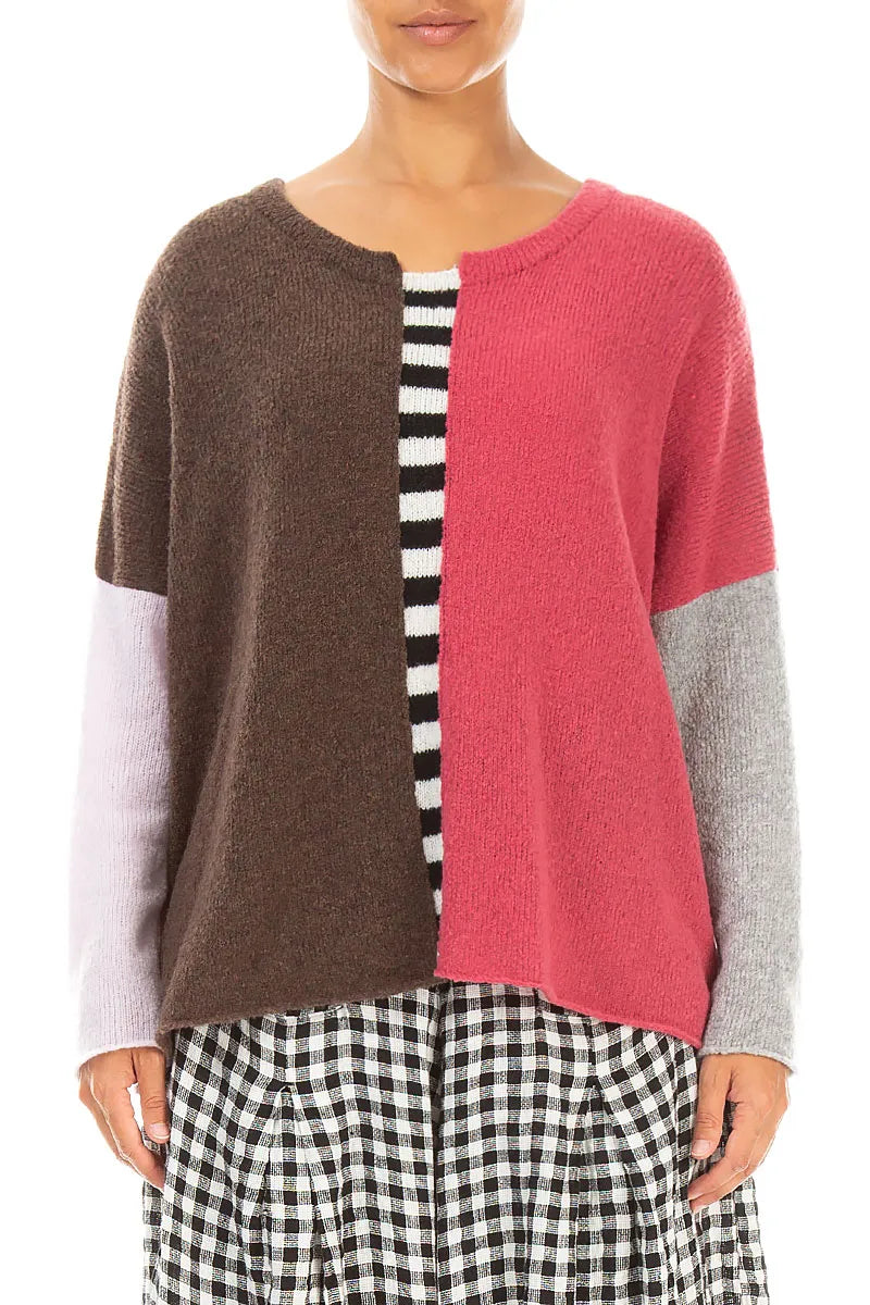 Boxy Colour-Block Rose Brown Wool Sweater