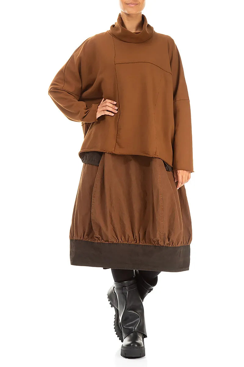 Boxy Cowl Neck Aged Copper Cotton Jumper 4