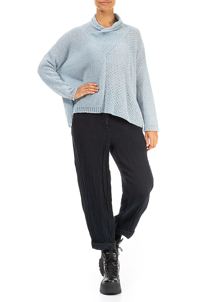 Boxy Cowl Neck Silver Blue Wool Sweater 4