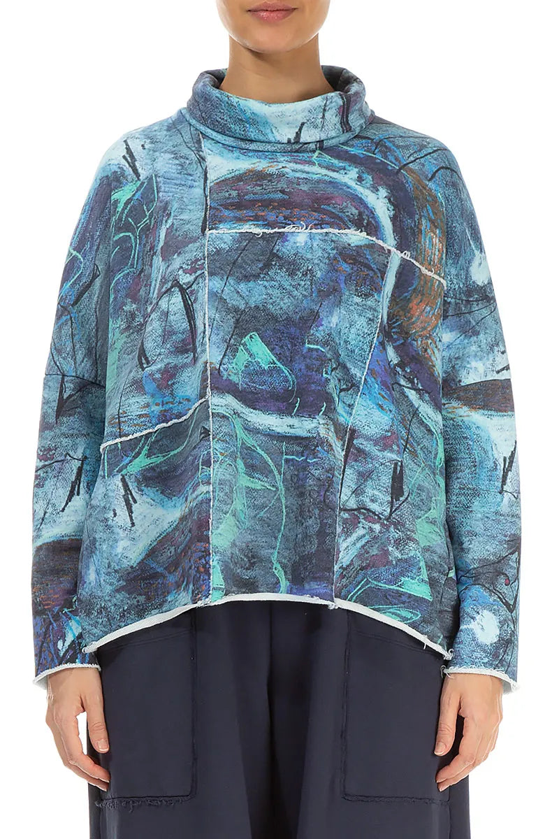 Boxy Cowl Neck Blue Reverie Cotton Jumper 1