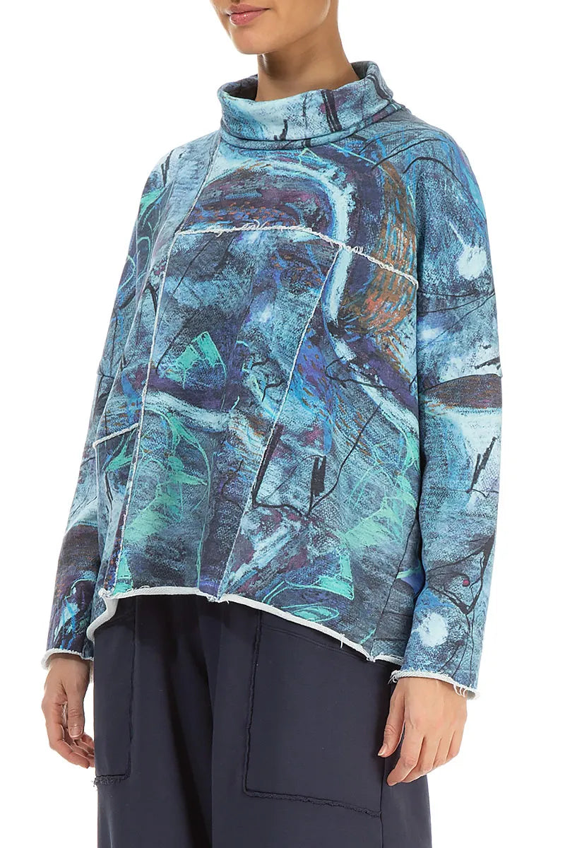 Boxy Cowl Neck Blue Reverie Cotton Jumper 3