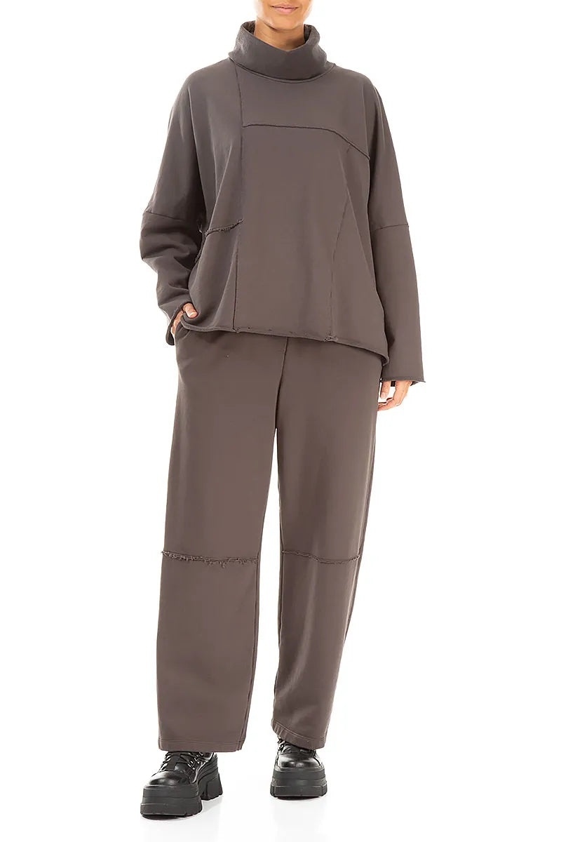 Boxy Cowl Neck Forest Brown Cotton Jumper 4