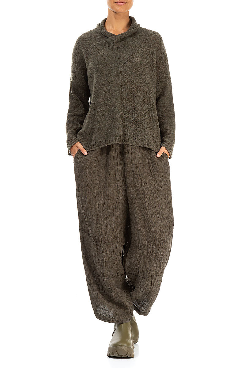 Boxy Cowl Neck Khaki Wool Sweater 3