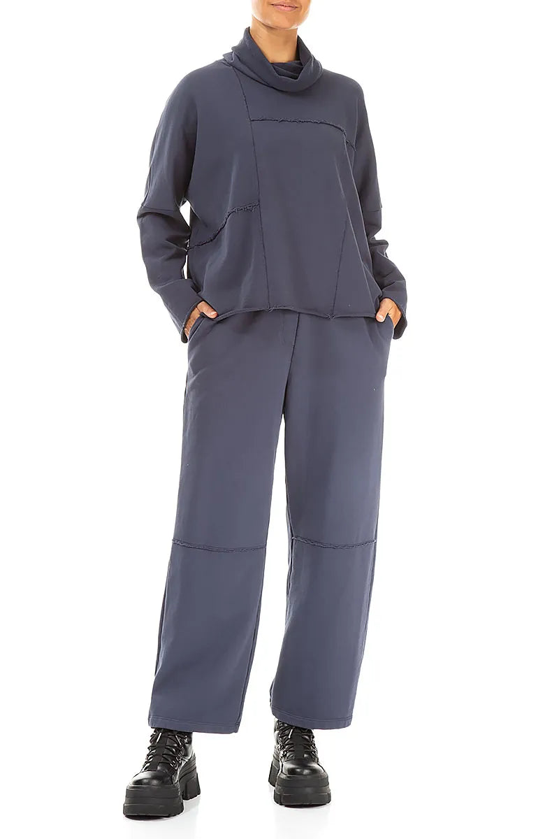 Boxy Cowl Neck Slate Blue Cotton Jumper 4