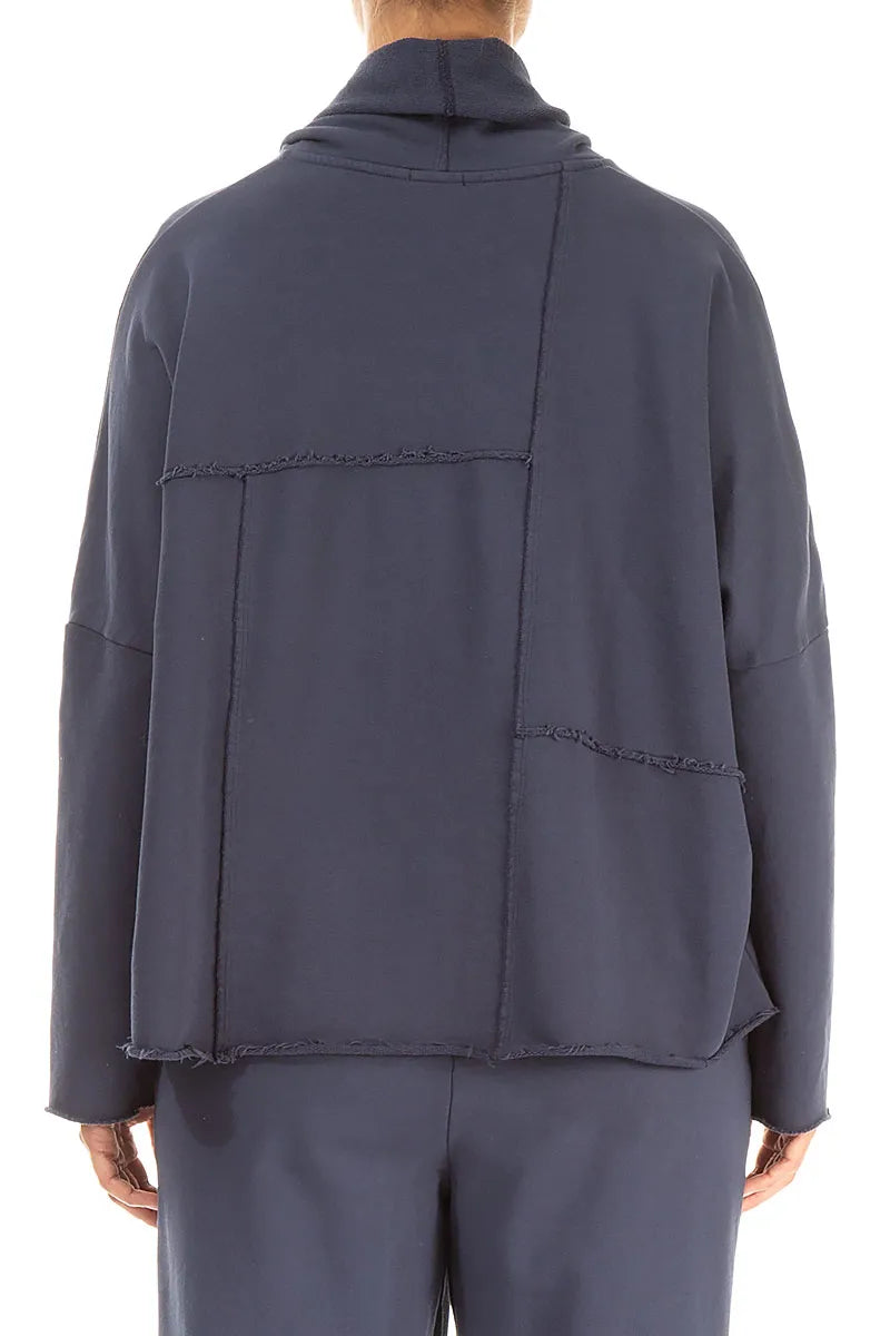 Boxy Cowl Neck Slate Blue Cotton Jumper 2