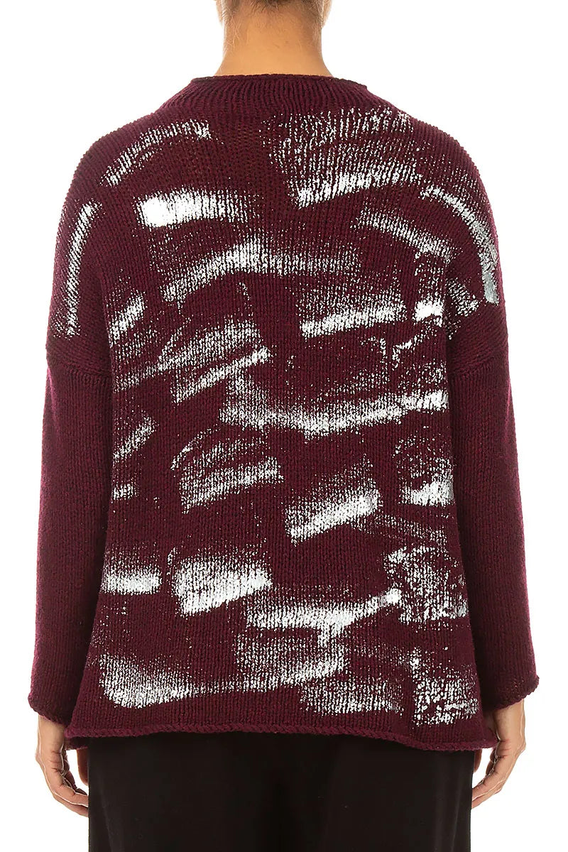 Boxy Deep Red Silver Metallic Merino Wool Sweater 2