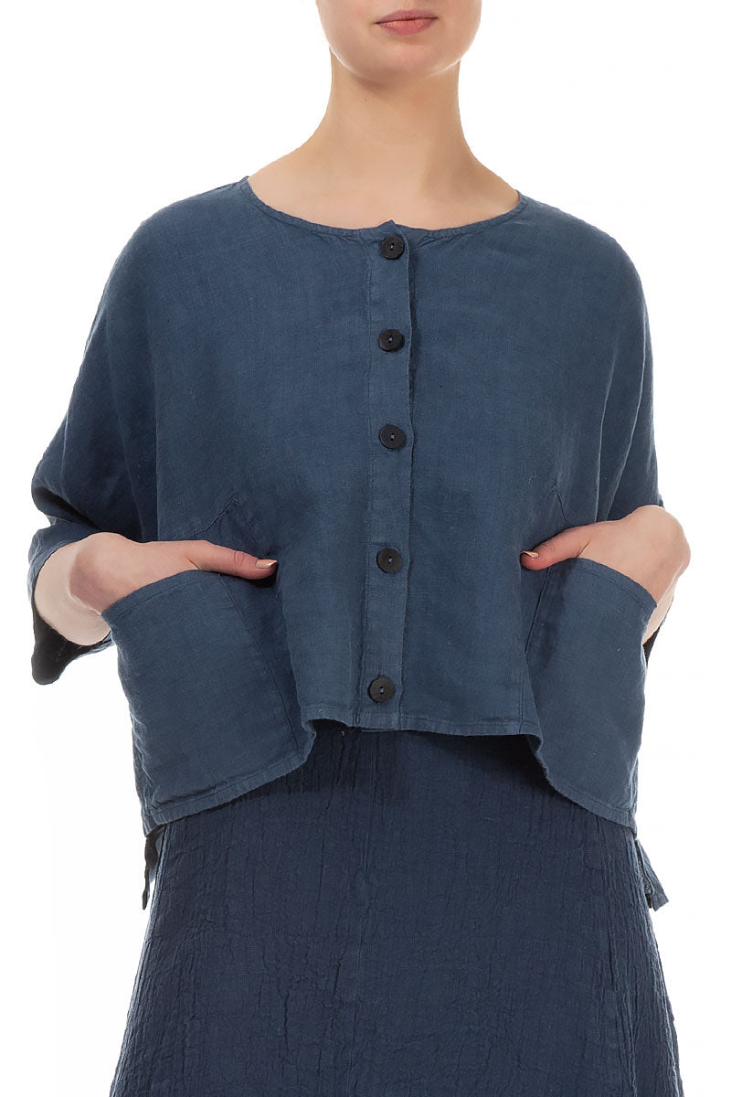 Boxy Denim Blue Linen Jacket 4