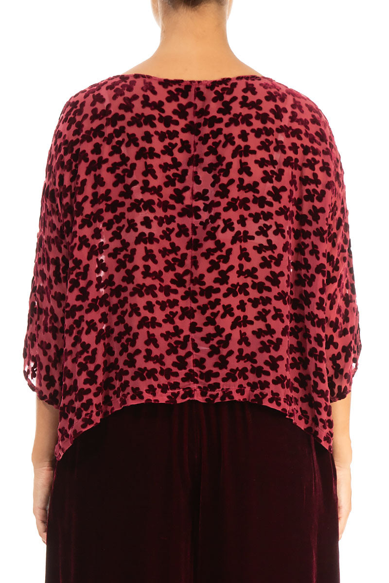 Boxy Devoré Petals Claret Silk Velvet Blouse 2