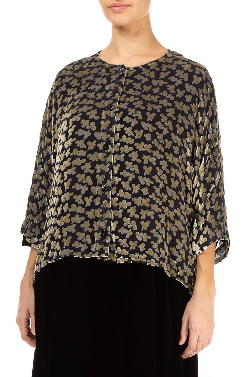 Boxy Devoré Petals Jacke aus goldenem Seidensamt