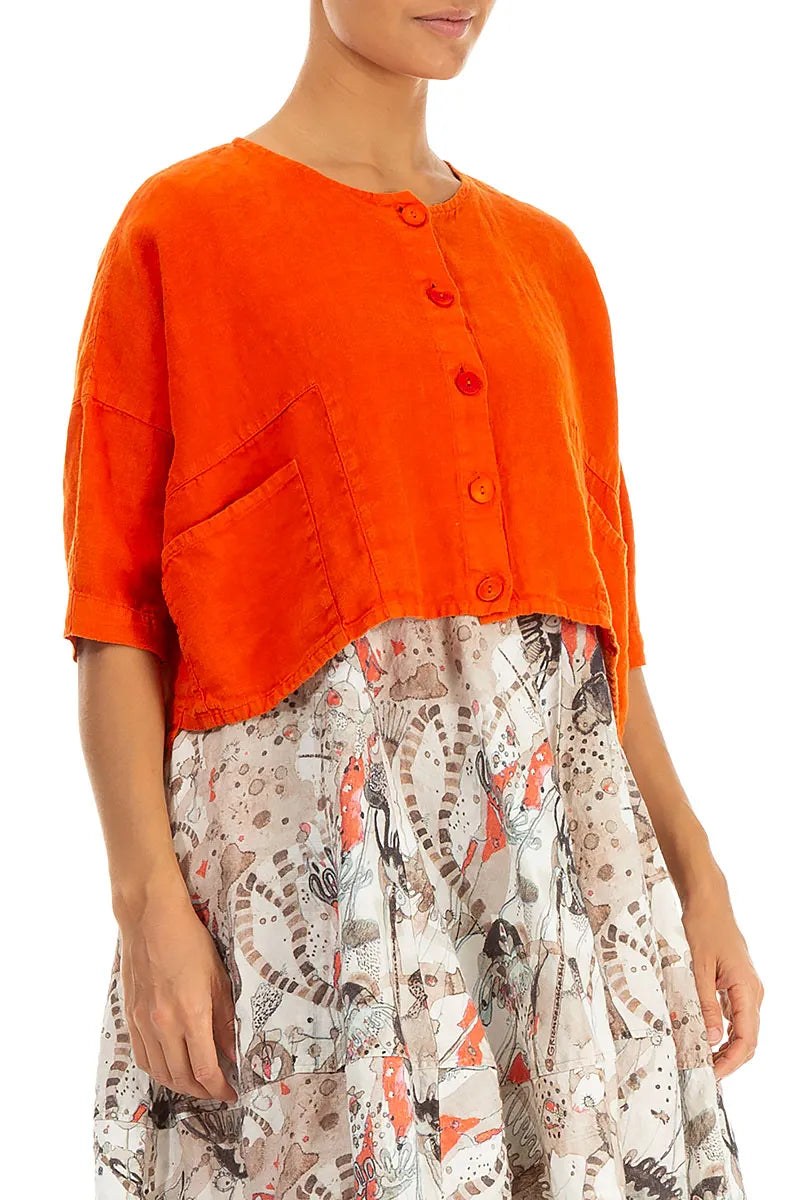Boxy Flame Orange Linen Jacket 3