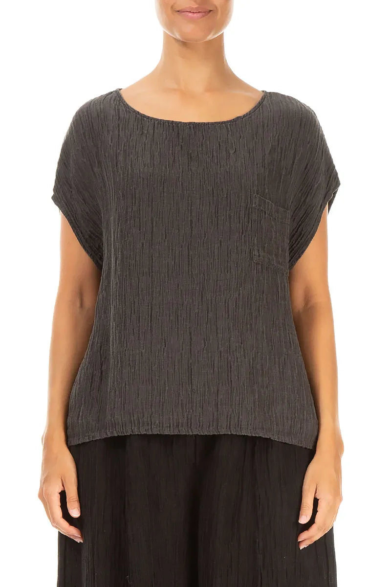 Boxy Forest Brown Crinkled Silk Blouse 1